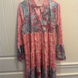 Floral Pink and Blue Long Sleeve Dress